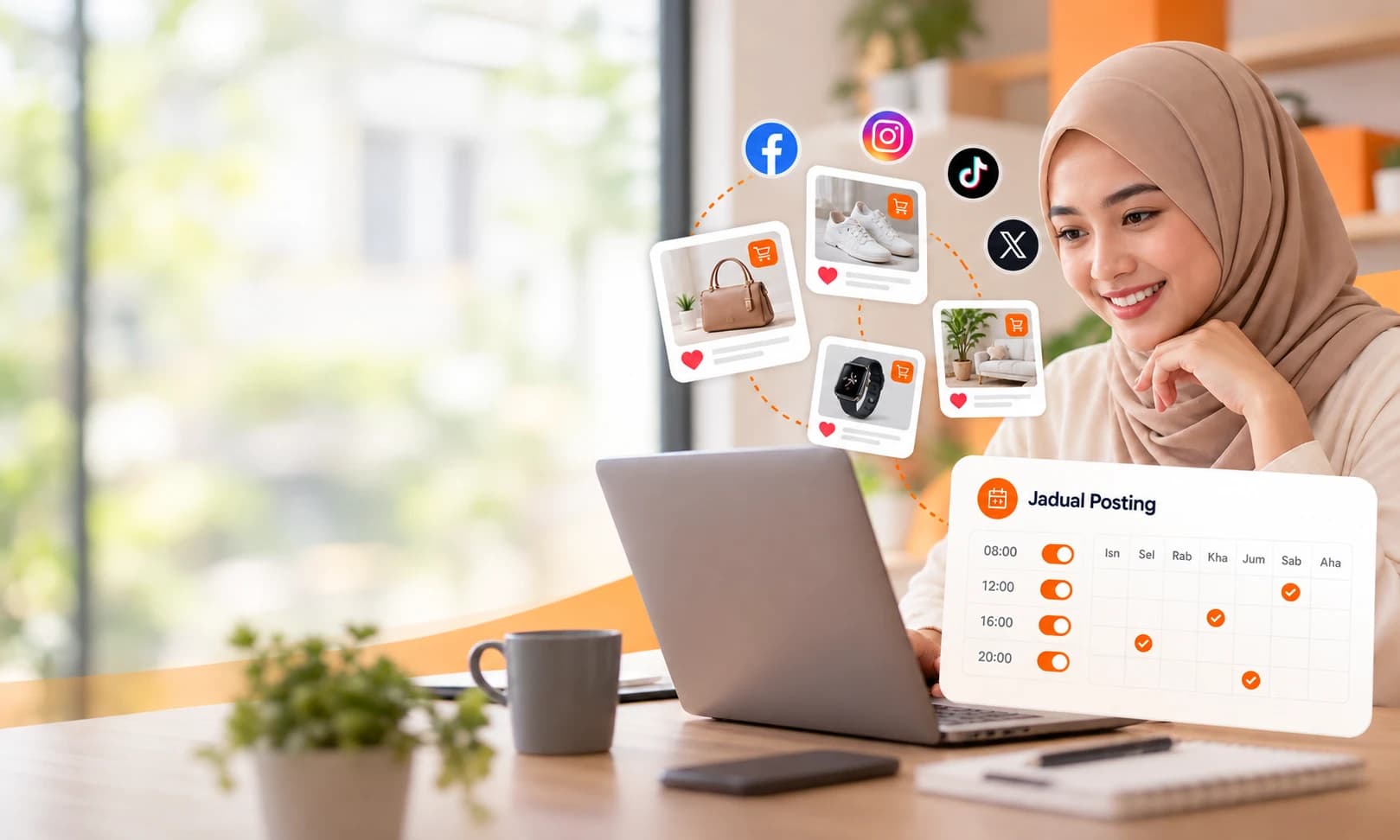 Affiliate menjadualkan posting produk ke Facebook, Instagram, TikTok dan X